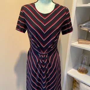 Navy red and white silk dress